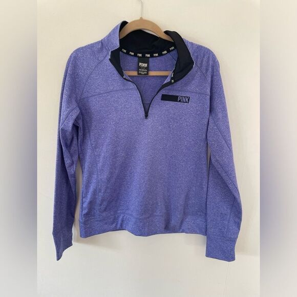 PINK Victoria's Secret Tops - PINK VICTORIA'S SECRET BLUE PURPLE 1/4 ZIP UP SOFTSHELL SWEATER SZ large